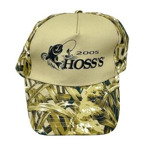 Vintage Fishing Trucker Hat Cap Strap Back Brown Tan Mash Camo Y2K Hoss's CC‎